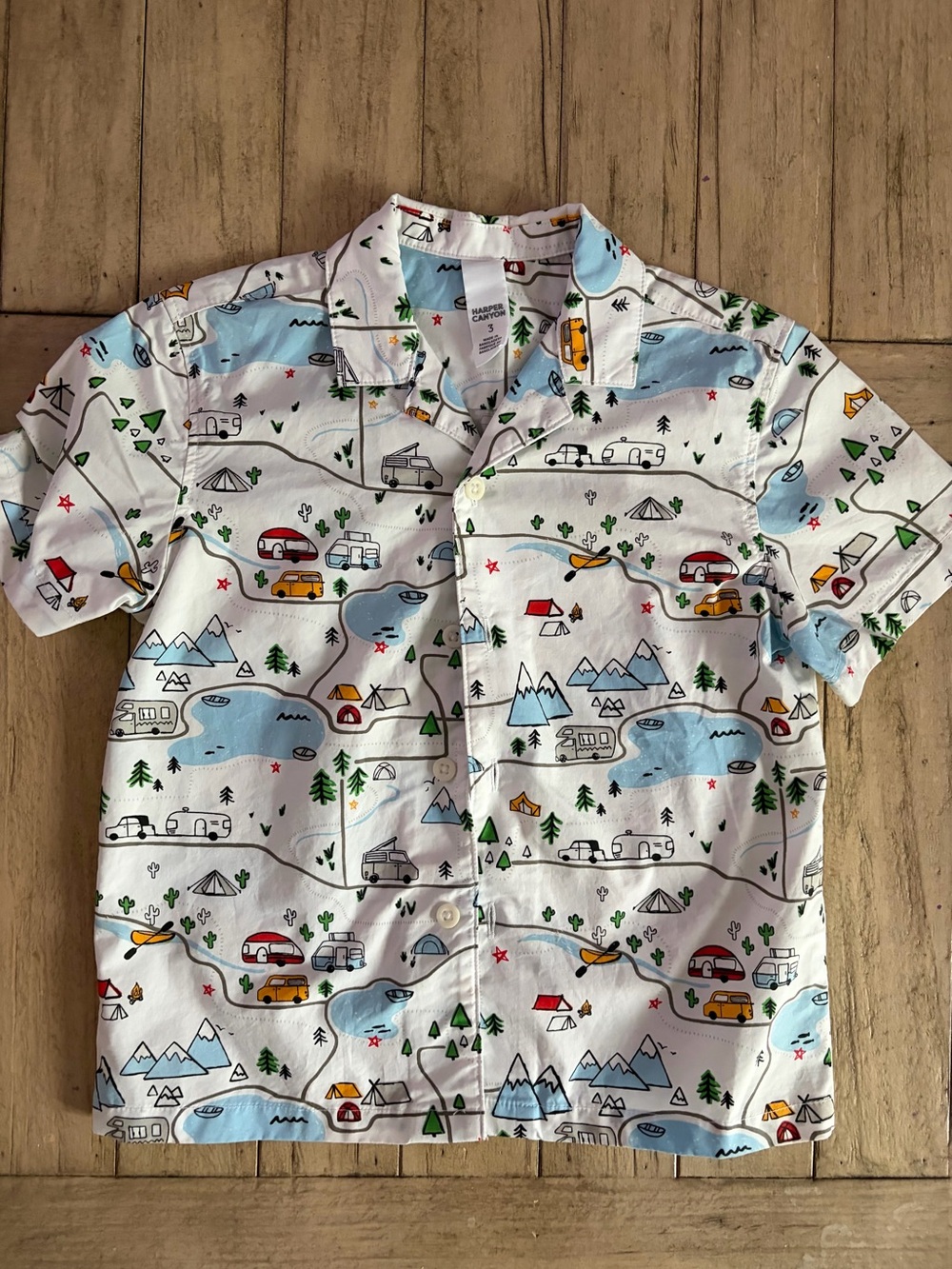 Boys White Camp-Print Short Sleeve Button-Up Shirt